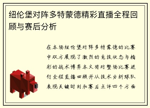 纽伦堡对阵多特蒙德精彩直播全程回顾与赛后分析